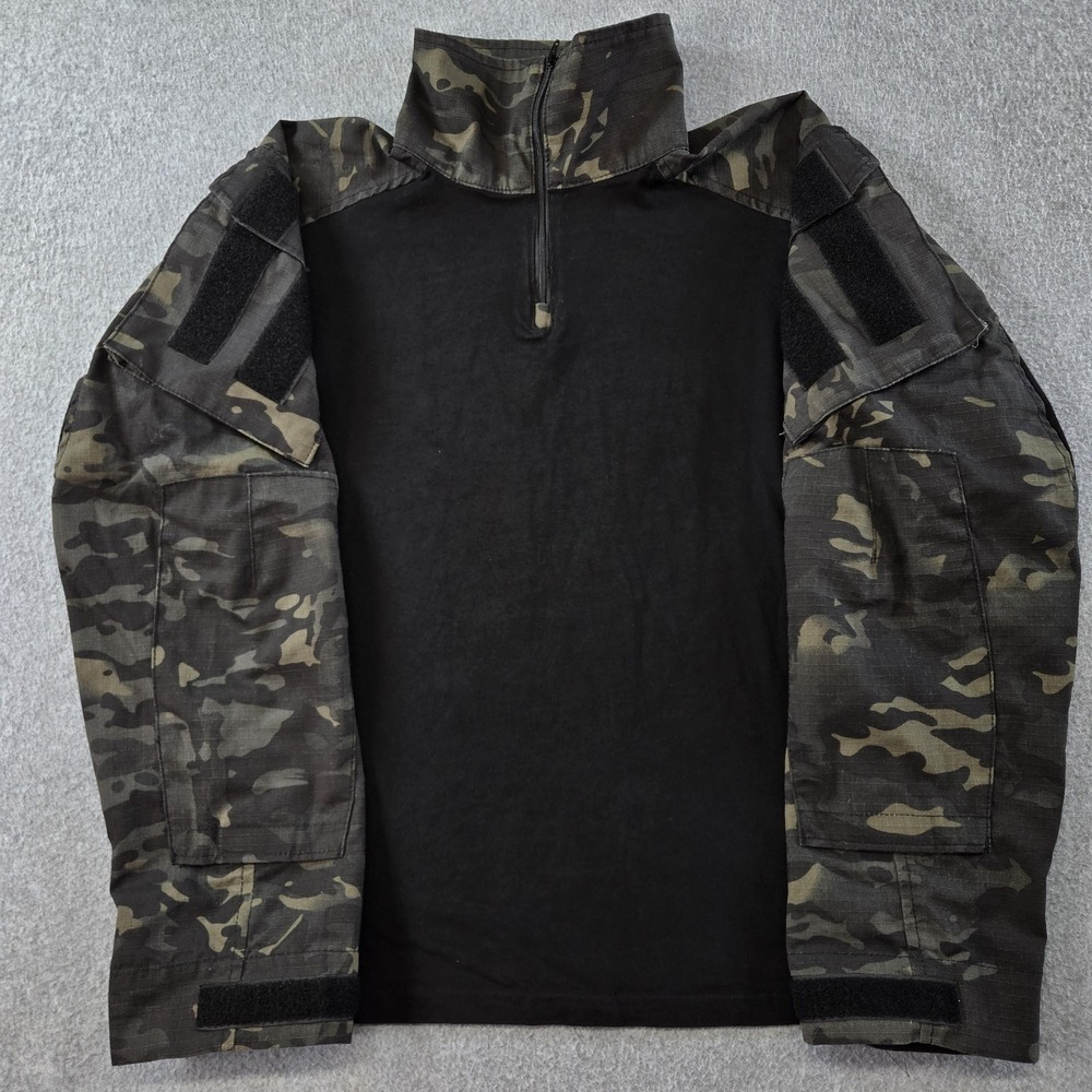 IDOGEAR Tactical Combat Shirt Mens Medium Ripstop Camo Black 1/4 Zip Millitary